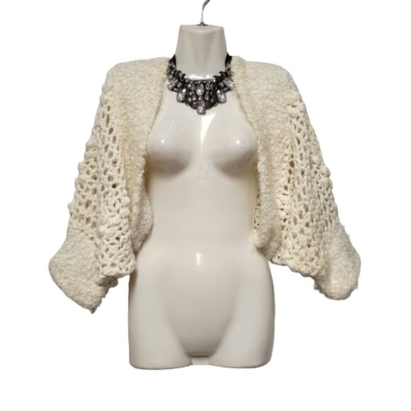 Chunky Crochet Crop Cardigan Top Shrug XS/S - Picture 5 of 14